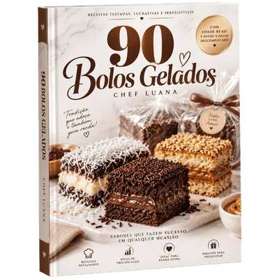 Mockup da coleção 90 Bolos Gelados da Chef Luana